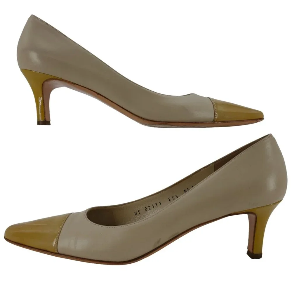 Salvatore Ferragamo Italy Beige Yellow Leather Dress Shoes Womens 8.5 AAAA Heels - Picture 6 of 11
